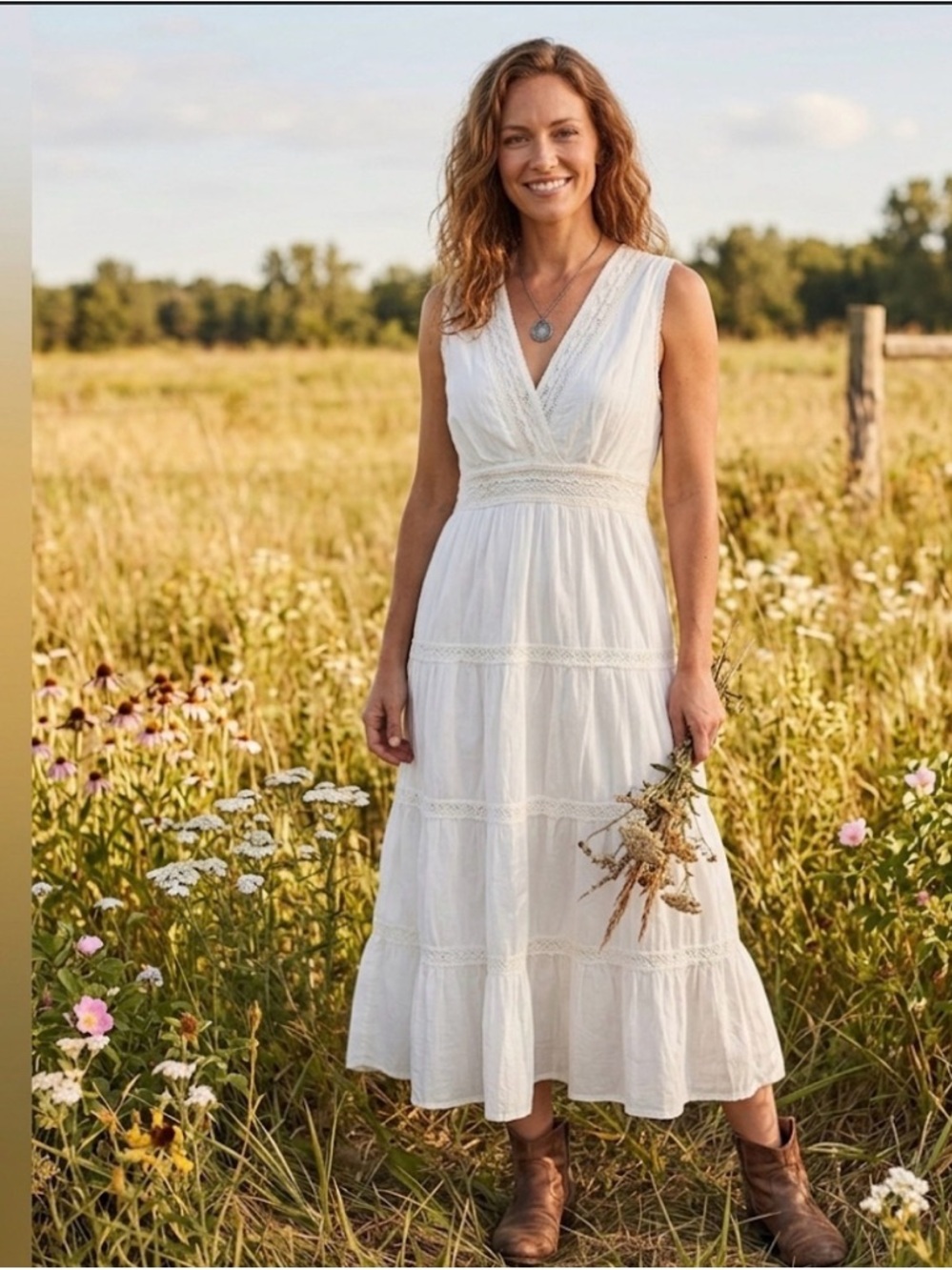 White Lace Cotton Midi Dress Sz 1X